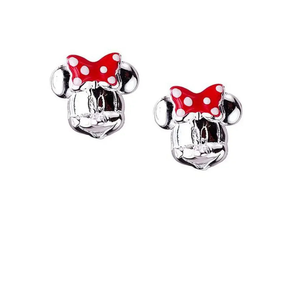 Disney Mickey Minnie Mouse Earrings Sterling Silver Red Bow Girls Womens New Box
